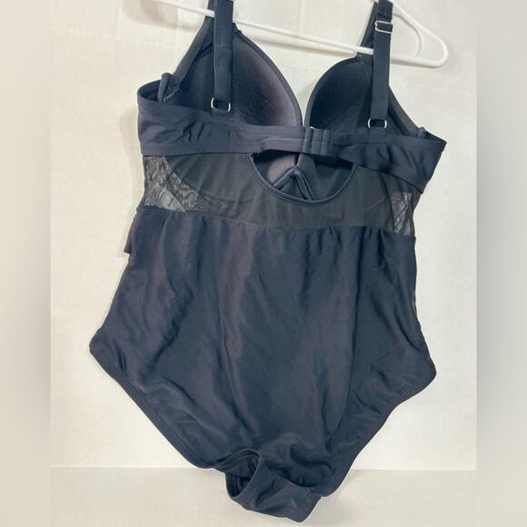 Meet Curve Black Mesh Underwire One-Piece Swimsuit 2XL Adjustable Busty Swim - Picture 4 of 8